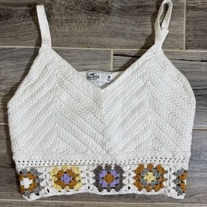 Hollister Crochet Women's Tank Crop Top Boho Festival Fairs M Quilt Squares